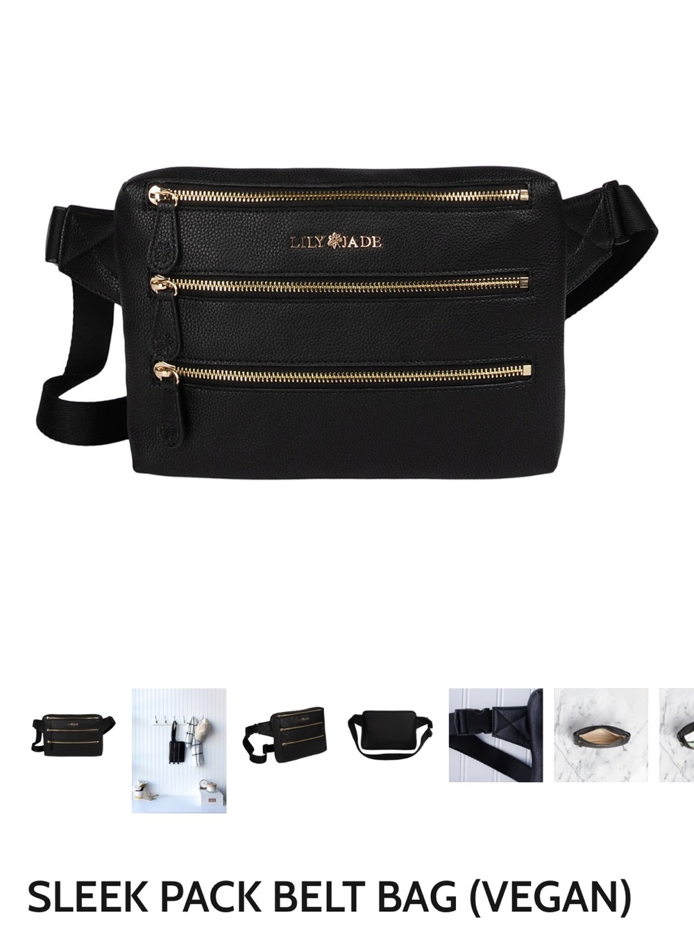 Lily Jade Black Crossbody Belt Bag with Gold Hardware